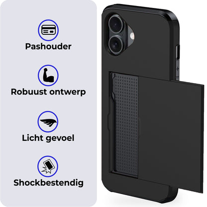iPhone 16 Hoesje Kaarthouder Hard Case Shockproof - Zwart