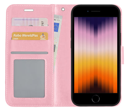 iPhone SE 2022 Hoesje Bookcase Cover met Kaarthouder - Lichtroze