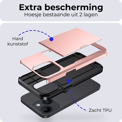 iPhone 15 Plus Hoesje Kaarthouder Hard Case Shockproof - Rosé goud
