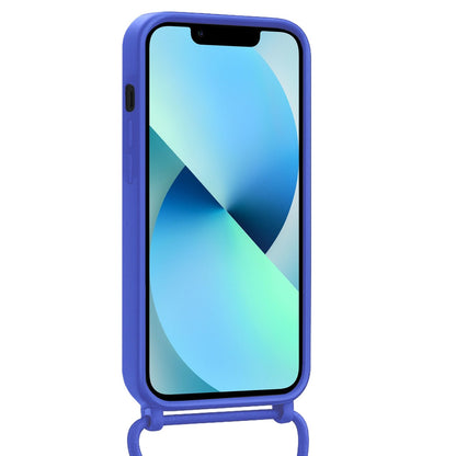 iPhone 13 Pro Hoesje Met Telefoonkoord en Pasjeshouder Siliconen - Felblauw
