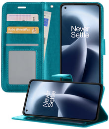 OnePlus Nord 2T Hoesje Bookcase Cover met Kaarthouder - Turquoise
