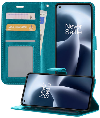 OnePlus Nord 2T Hoesje Bookcase Cover met Kaarthouder - Turquoise
