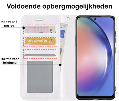 Samsung A54 Hoesje Bookcase Cover met Kaarthouder - Wit
