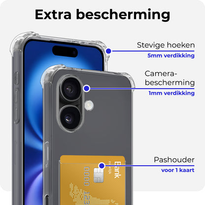 iPhone 16 Plus Hoesje Kaarthouder Backcover Shockproof - Transparant