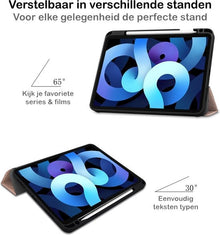 iPad Air 2020 Trifold Bookcase Hoes met Penhouder voor Apple Pen - Rosé goud