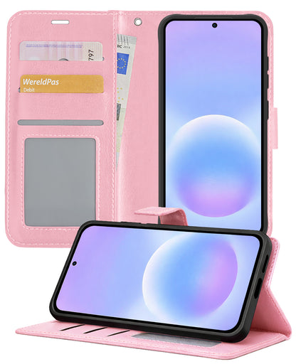 Samsung A57 Hoesje Bookcase Cover met Kaarthouder - Lichtroze