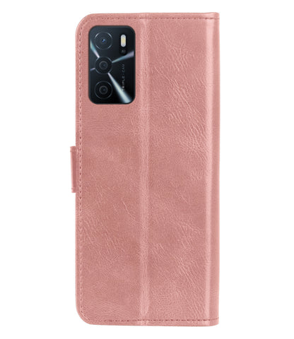 OPPO A16 Hoesje Bookcase Cover met Kaarthouder - Rosé goud