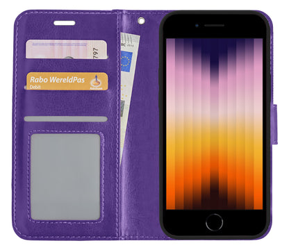 iPhone SE 2022 Hoesje Bookcase Cover met Kaarthouder - Paars