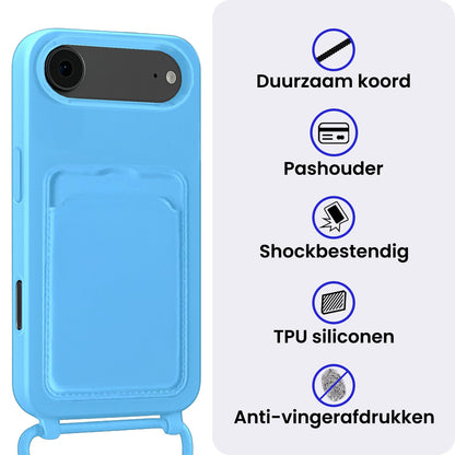 iPhone Air Hoesje Met Telefoonkoord en Pasjeshouder Siliconen - Lichtblauw