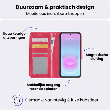 Samsung A37 Hoesje Bookcase Cover met Kaarthouder - Donkerroze