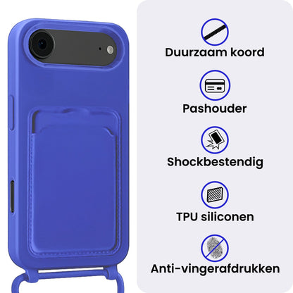 iPhone Air Hoesje Met Telefoonkoord en Pasjeshouder Siliconen - Felblauw