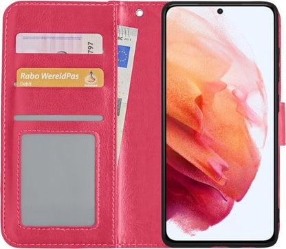 Samsung S21 Hoesje Bookcase Cover met Kaarthouder - Donkerroze