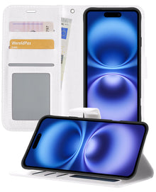 iPhone 16 Plus Hoesje Bookcase Cover met Kaarthouder - Wit