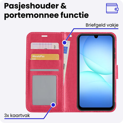 Samsung A17 Hoesje Bookcase Cover met Kaarthouder - Donkerroze