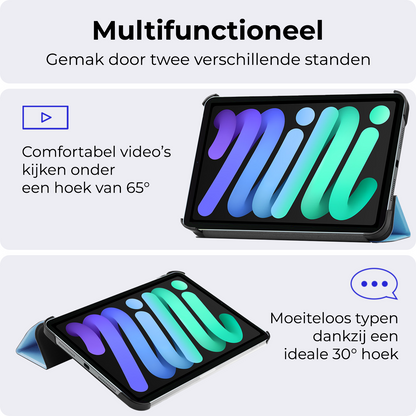 iPad Mini 7 Trifold Bookcase Hoes - Lichtblauw