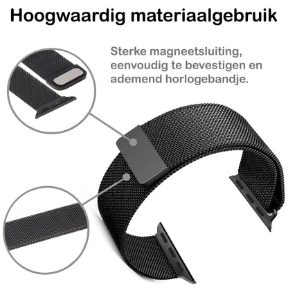 Milanese Horlogeband Geschikt voor Apple Watch 8 41 mm Bandje Milanees - Polsbandje Met Magneetsluiting Geschikt voor Apple Watch 8 41 mm Bandje Milanees - Zwart