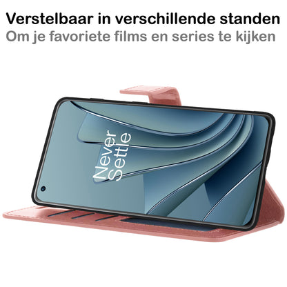 OnePlus 10 Pro Hoesje Bookcase Cover met Kaarthouder - Rosé goud