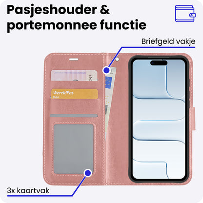 iPhone Air Hoesje Bookcase Cover met Kaarthouder - Rosé goud