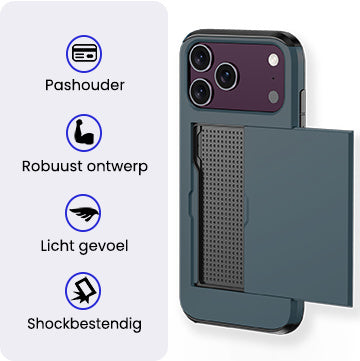 iPhone 18 Pro Hoesje Kaarthouder Hard Case Shockproof - Donkerblauw
