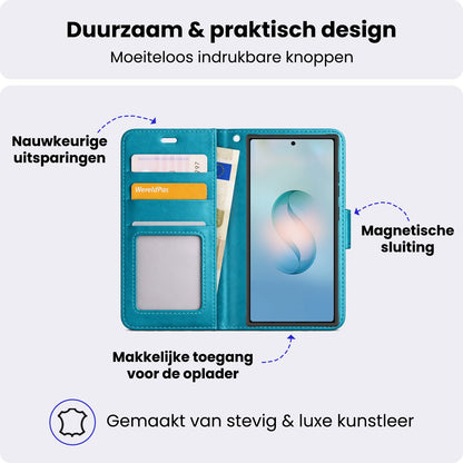 Samsung S26 Ultra Hoesje Bookcase Cover met Kaarthouder - Turquoise