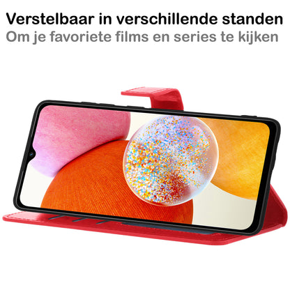Samsung A14 Hoesje Bookcase Cover met Kaarthouder - Rood
