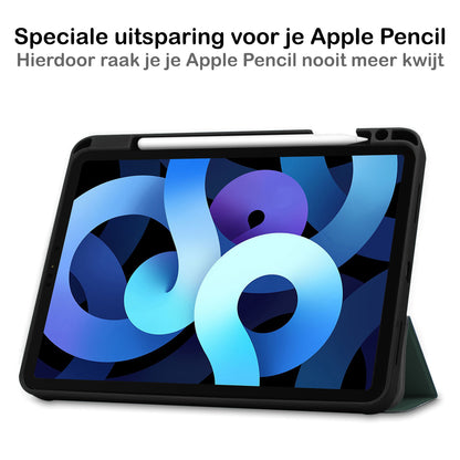iPad Air 2022 Trifold Bookcase Hoes met Penhouder voor Apple Pen - Donkergroen