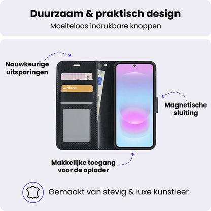 Samsung A37 Hoesje Bookcase Cover met Kaarthouder - Zwart