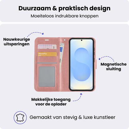 Samsung S25 FE Hoesje Bookcase Cover met Kaarthouder - Rosé goud