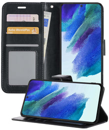 Samsung S21 FE Hoesje Bookcase Cover met Kaarthouder - Zwart