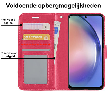 Samsung A54 Hoesje Bookcase Cover met Kaarthouder - Donkerroze