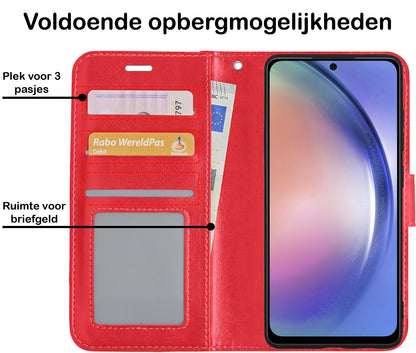 Samsung A54 Hoesje Bookcase Cover met Kaarthouder - Rood