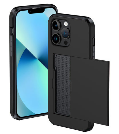iPhone 14 Pro Max Hoesje Kaarthouder Hard Case Shockproof - Zwart