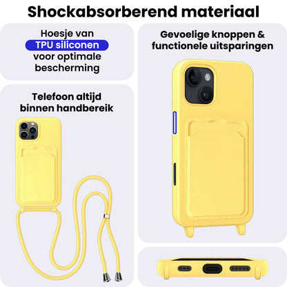 iPhone 16 Pro Max Hoesje Met Telefoonkoord en Pasjeshouder Siliconen - Geel