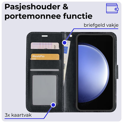 Samsung S23 FE Hoesje Bookcase Cover met Kaarthouder - Zwart