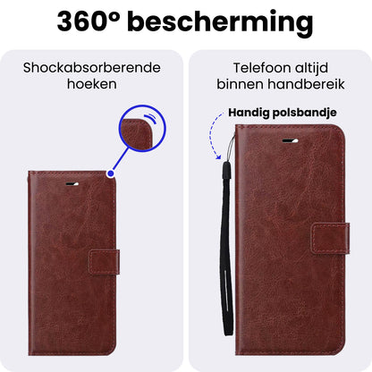 iPhone 18 Pro Max Hoesje Bookcase Cover met Kaarthouder - Bruin