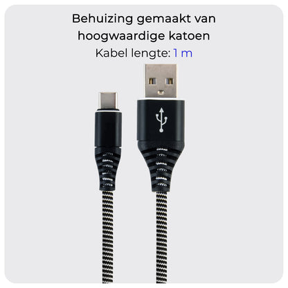 USB-C Kabels Oplaadkabel Datakabel USB C Kabel Nylon Gevlochten - USB C naar USB A Kabel - USB C Oplader - 1 meter - Zwart/Wit