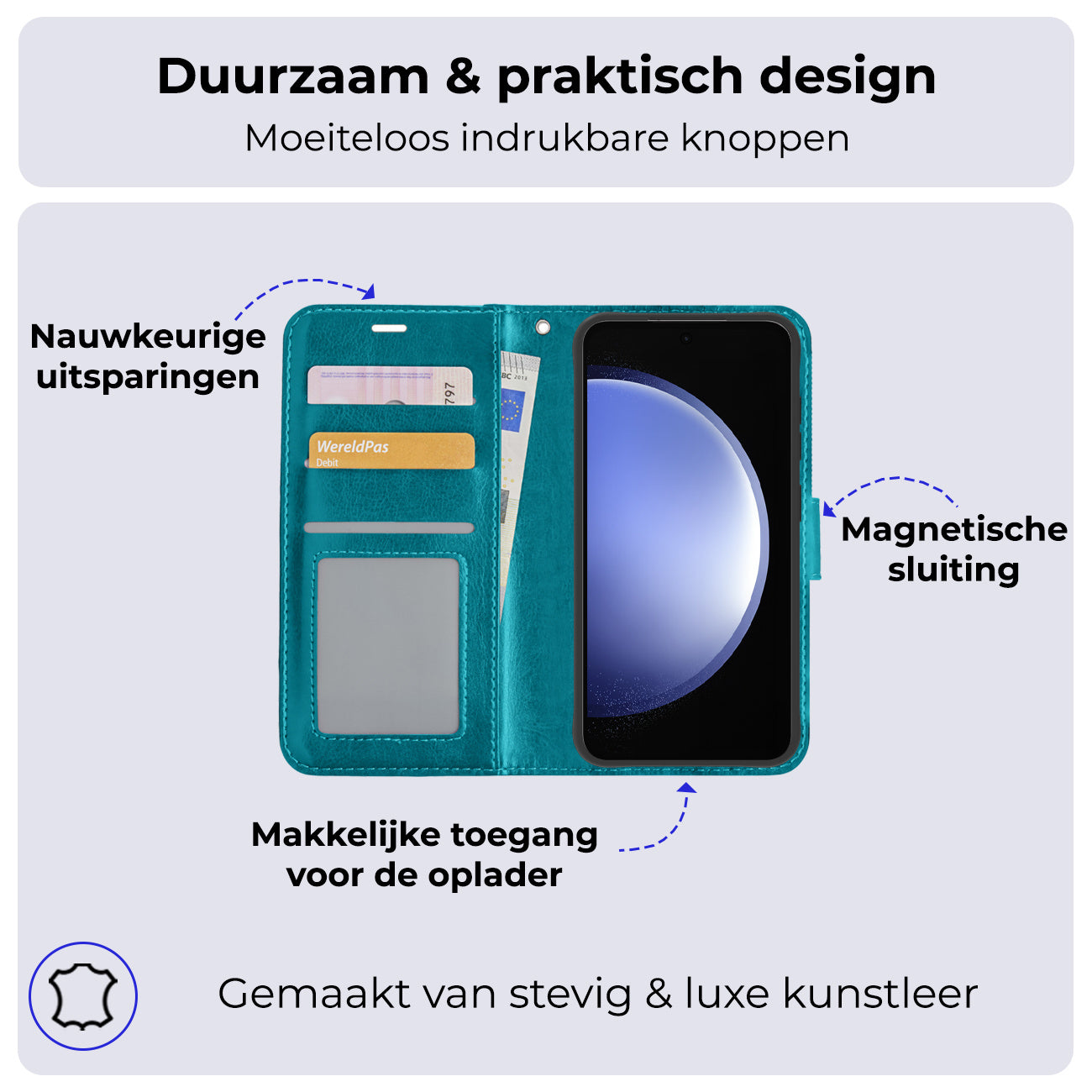 Samsung S23 FE Hoesje Book Case Kunstleer - Turquoise