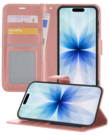 iPhone 17 Hoesje Bookcase Cover met Kaarthouder - Rosé goud