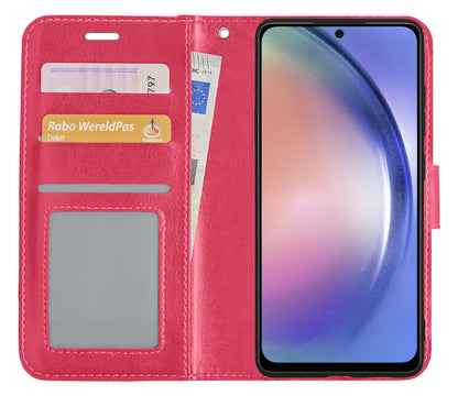 Samsung A54 Hoesje Bookcase Cover met Kaarthouder - Donkerroze