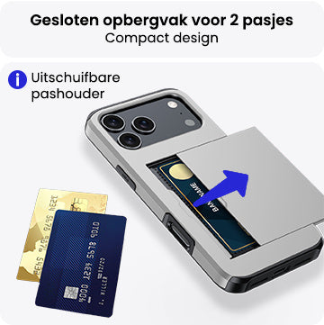 iPhone 17 Pro Max Hoesje Kaarthouder Hard Case Shockproof - Grijs