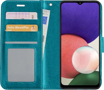 Samsung A22 5G Hoesje Bookcase Cover met Kaarthouder - Turquoise