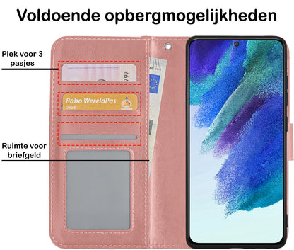 Samsung S21 FE Hoesje Bookcase Cover met Kaarthouder - Rosé goud