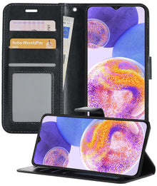 Samsung A23 Hoesje Bookcase Cover met Kaarthouder - Zwart