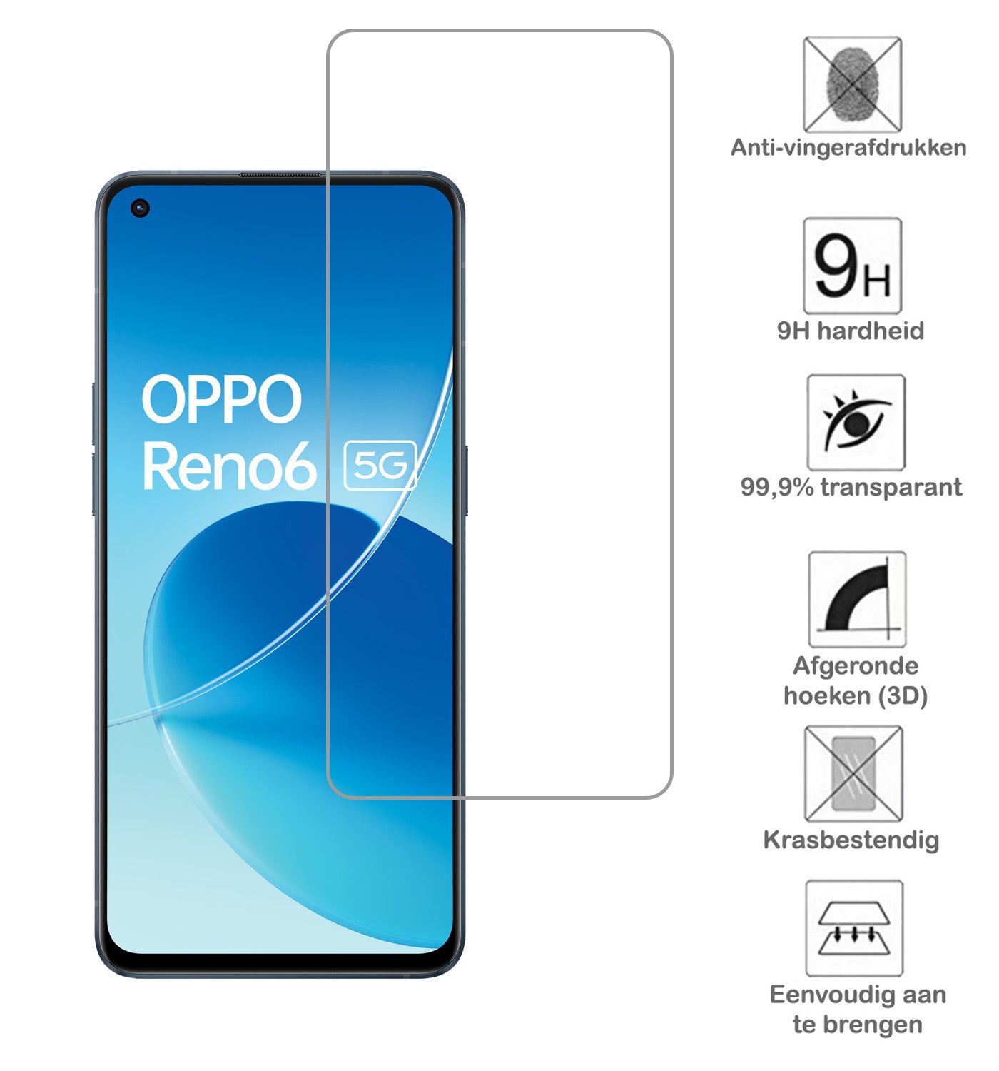 OPPO Reno 6 Screenprotector Tempered Glass