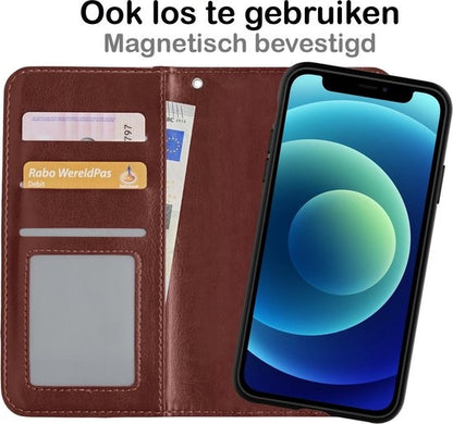 iPhone 12 Hoesje Bookcase Cover Uitneembaar - Bruin