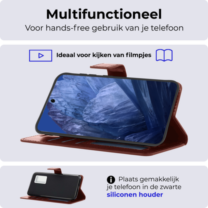 Google Pixel 8a Hoesje Bookcase Cover met Kaarthouder - Bruin