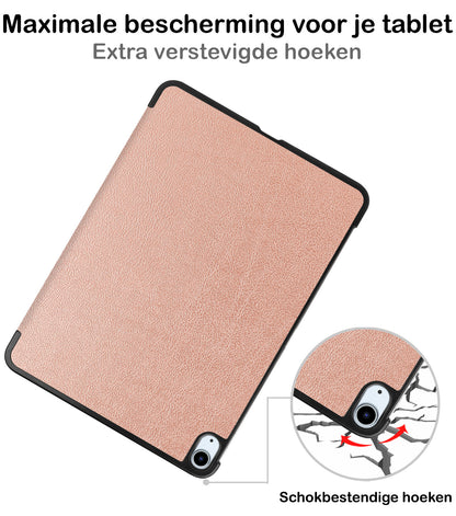 iPad Air 2022 Trifold Bookcase Hoes met Penhouder voor Apple Pen - Rosé goud