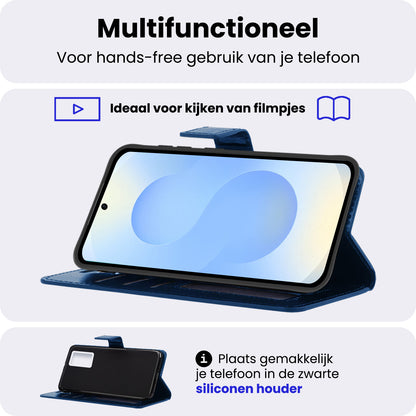 Samsung S25 Plus Hoesje Bookcase Cover met Kaarthouder - Donkerblauw
