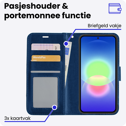 Samsung A27 Hoesje Bookcase Cover met Kaarthouder - Donkerblauw