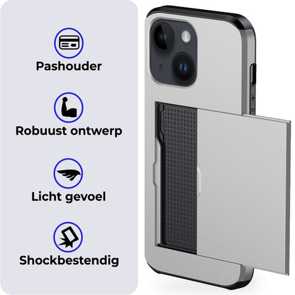 iPhone 15 Plus Hoesje Kaarthouder Hard Case Shockproof - Grijs